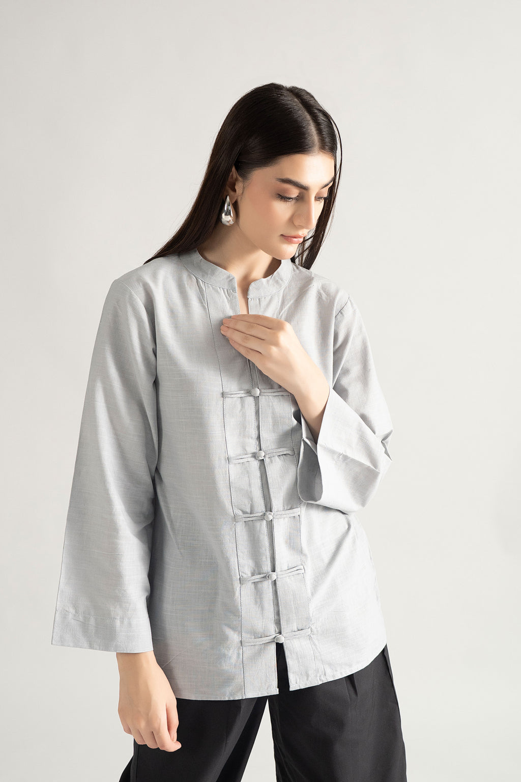 LUMA MANADARIN IRISH COTTON TOP GREY (ship in 5 Days)