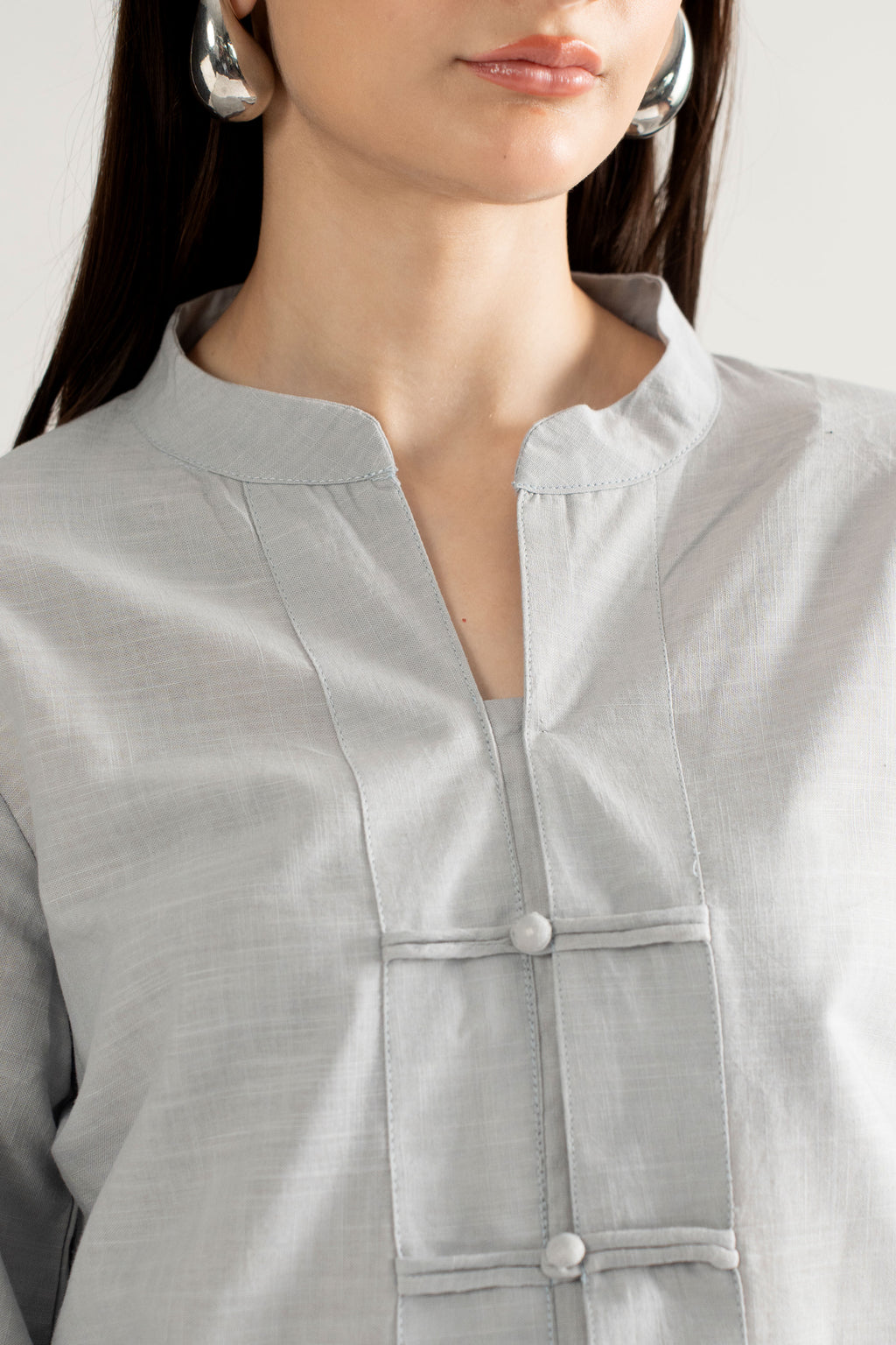 LUMA MANADARIN IRISH COTTON TOP GREY (ship in 5 Days)