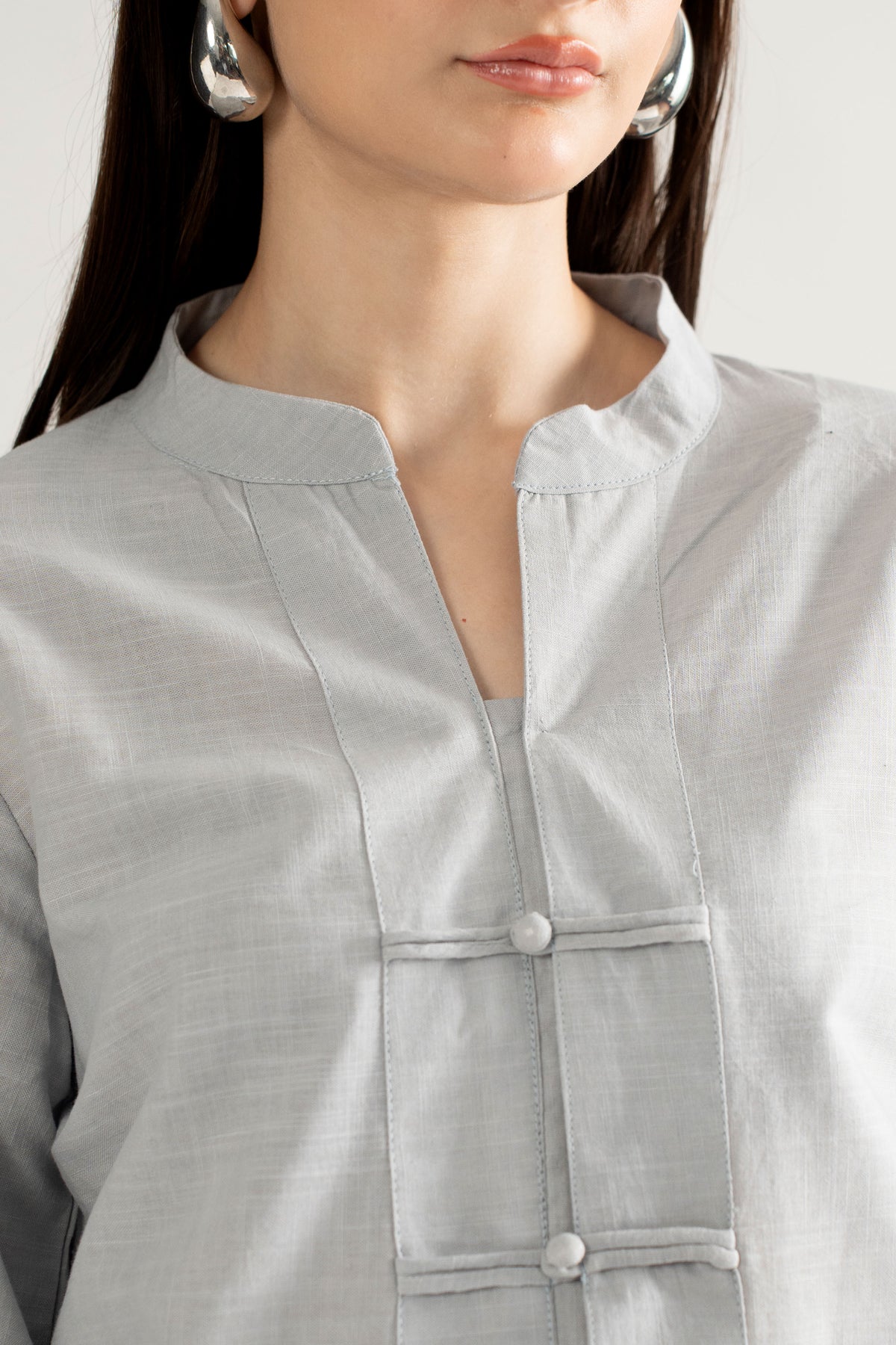 LUMA MANADARIN IRISH COTTON TOP GREY (ship in 5 Days)