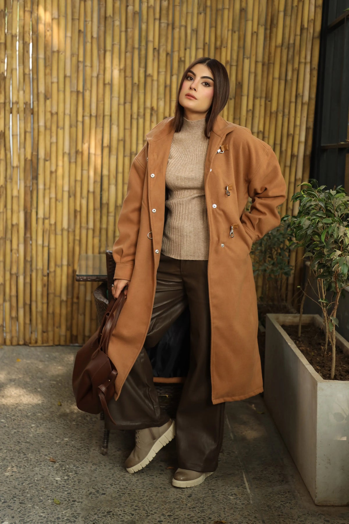 Cavallo woollen Long Coat Camel
