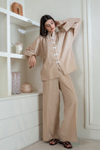 Mandarin Collared  Beige Set