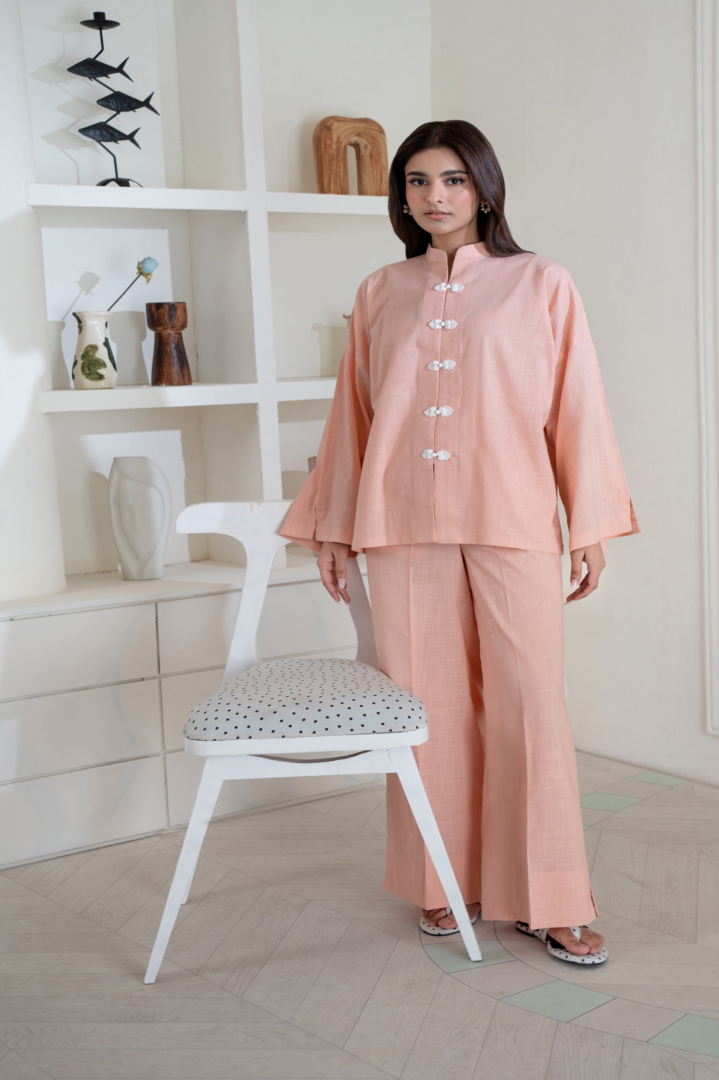 Mandarin Collared Pink Set