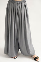 DRAPED PLAZZO HERRINGBONE PANTS  GREY  (Ship in 7 Days)