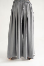 DRAPED PLAZZO HERRINGBONE PANTS  GREY  (Ship in 7 Days)