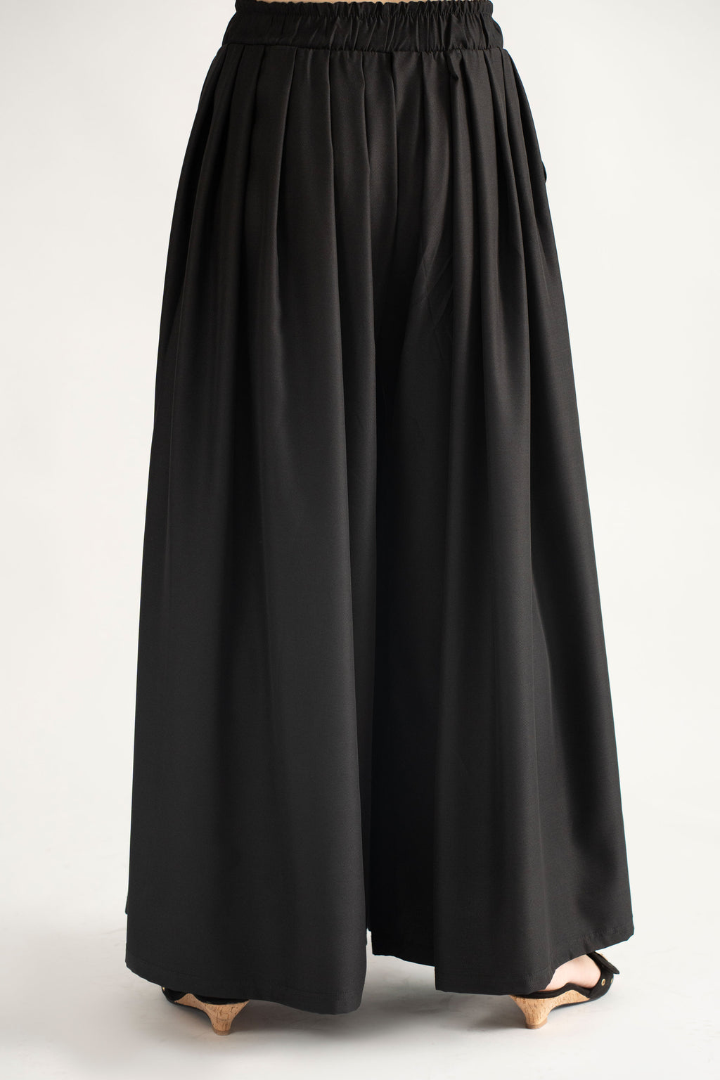 DRAPED PLAZZO HERRINGBONE PANTS BLACK  (Ship in 7 Days)