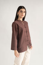 LUMA MANADARIN IRISH COTTON TOP  BROWN (ship in 5 Days)
