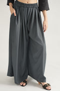 DRAPED PLAZZO HERRINGBONE PANTS DARK GREY  (Ship in 7 Days)