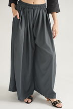 DRAPED PLAZZO HERRINGBONE PANTS DARK GREY  (Ship in 7 Days)