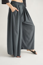 DRAPED PLAZZO HERRINGBONE PANTS DARK GREY  (Ship in 7 Days)