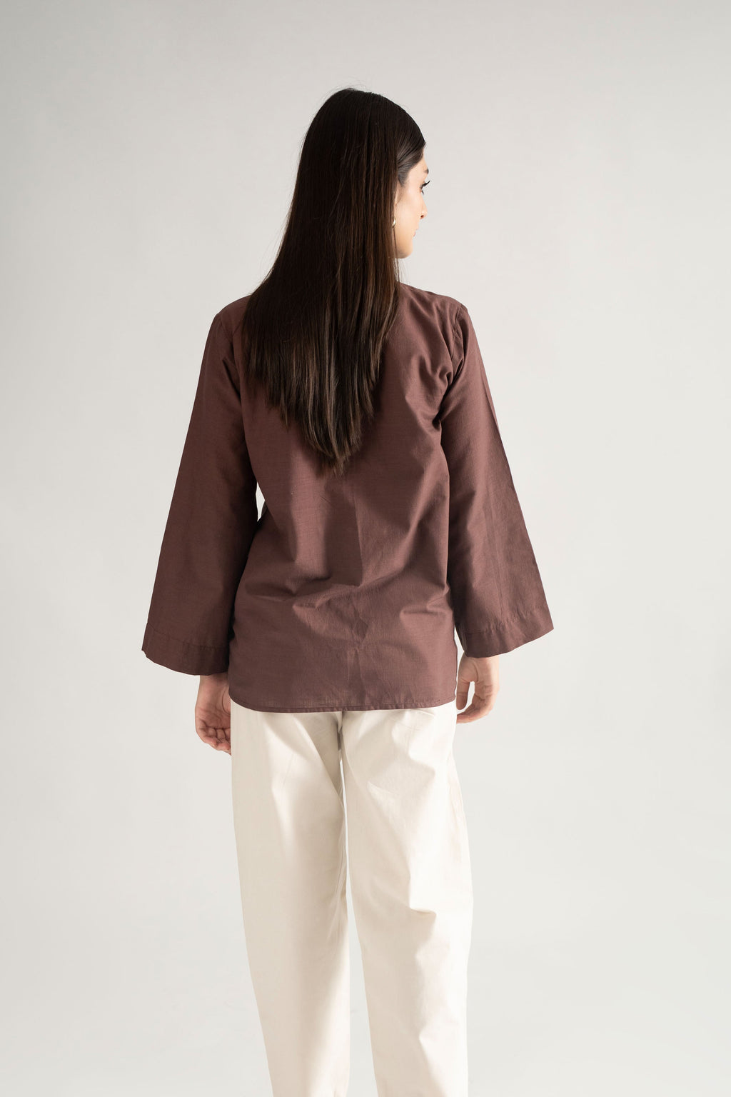 LUMA MANADARIN IRISH COTTON TOP  BROWN (ship in 5 Days)