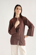 LUMA MANADARIN IRISH COTTON TOP  BROWN (ship in 5 Days)