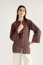 LUMA MANADARIN IRISH COTTON TOP  BROWN (ship in 5 Days)