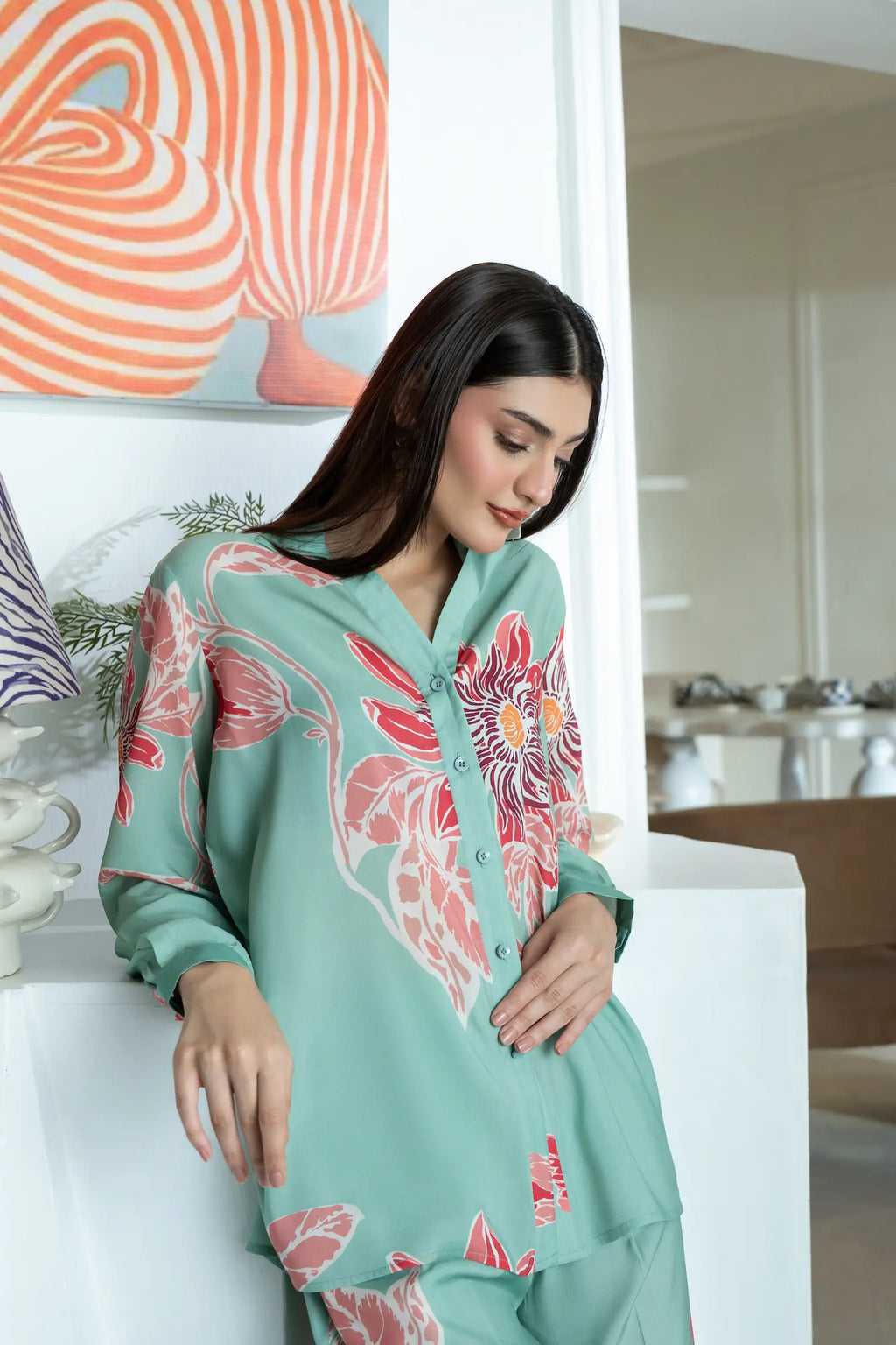 Antalya Rayon Cotton Set Green/Pink