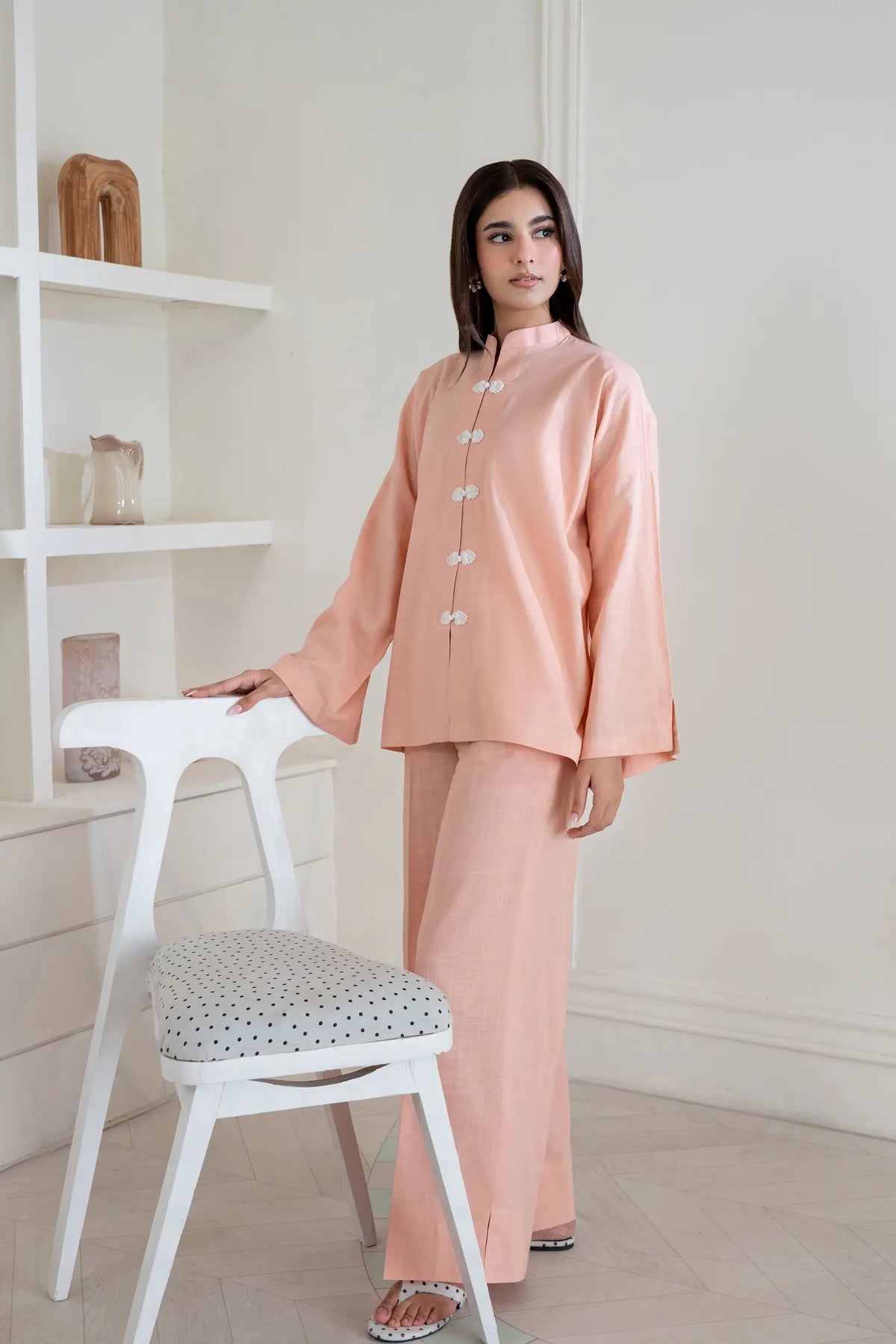 Mandarin Collared Pink Set